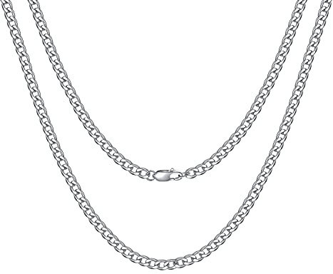 AFSTALR Chaîne Gourmette Argent pour Homme Cubain Chaîne Plate Acier Inoxydable Collier 6mm,Longueur 61cm