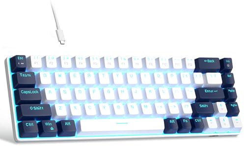 MageGee Portable 60% Mechanical Gaming Keyboard, MK-Box LED Backlit Compact 68 Keys Mini Wired Office Keyboard with Red Switch for Windows Laptop PC Mac - White/Blue