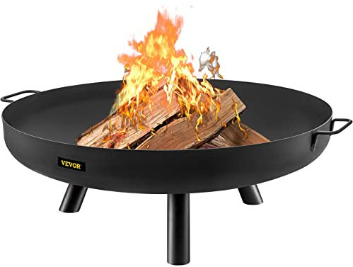 VEVOR Braséro Extérieur de Jardin Diamètre de 77 cm Bol de Feu Extérieur Acier au Carbone Peint en Noir Braséro Barbecue Bâton de Bois de Chauffage Fourni pour Profiter de Rassemblements Chaleureux