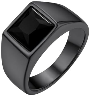 GoldChic Anillo Sello Cristal Negro Dedo Menique Anillo Grande Acero Hombre, Talla 64.6 Anillo Solido Bueno Peso Color Negro