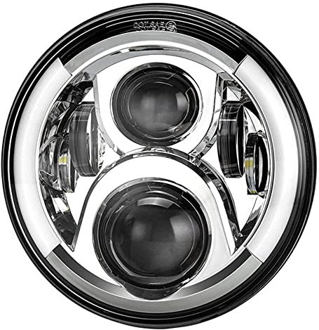 7 Tums 60W Motorcykel Led Strålkastare Dag Löplampa Halo För Harley Touring Electra Glide Road King Street Yamaha,Silver
