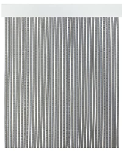 Acomoda Textil - Cortina Interior o Exterior PVC para Terraza, Jardín, Balcón y Patio. Panel con Barra de Aluminio Antimoscas e Insectos Fácil Instalación. (Gris/Blanco, 120x210 cm)