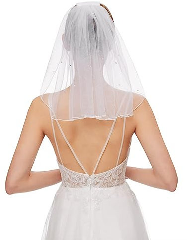 SJBAUTYO Brautschleier,Kurz Strass Schleier,Elegante Braut Tüll mit Kamm,Kann für Hochzeit, Karneval, Halloween verwendet werden