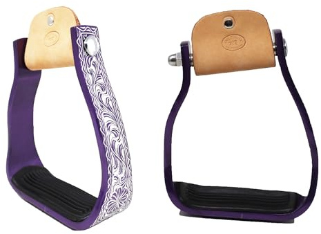 CHALLENGER Horse Western 5 Barrel Racer Purple Engraved Aluminum Angled Show Stirrups 51140PR
