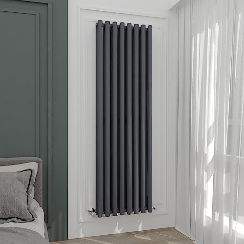 WarmeHaus Anthracite 1800x545mm Vertical Designer Column Radiator Double Grey Round Panel Tall Bathroom Radiators Heater