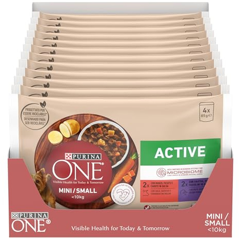 PURINA ONE Active Small&Mini < 10kg Cibo Umido per Cani Adulti in Salsa con Manzo e Anatra 48 bustine da 85g