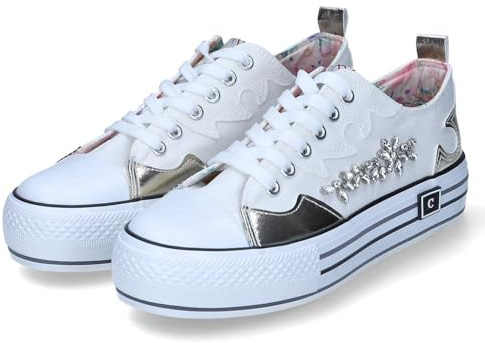 CAFèNOIR Cafe Noir Sneakers Mid in Tessuto con Patch Strass - C1DM9128 - Panna, 37