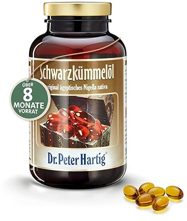 Dr. Peter Hartig Schwarzkümmelöl 500 Kapseln 8-Monats-Vorrat Kaltgepresst Nigella Sativa Vitamin A E Lactose- Gluten- Hefefrei