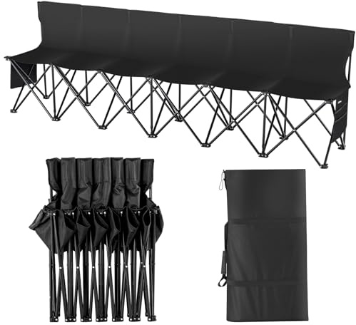 VEVOR Banc pliant portable à 6 places, banc de camping pliable d'extérieur avec sac de transport et dossier, banc latéral de sport d'équipe pour pêche, football, siège instantané sans assemblage, noir
