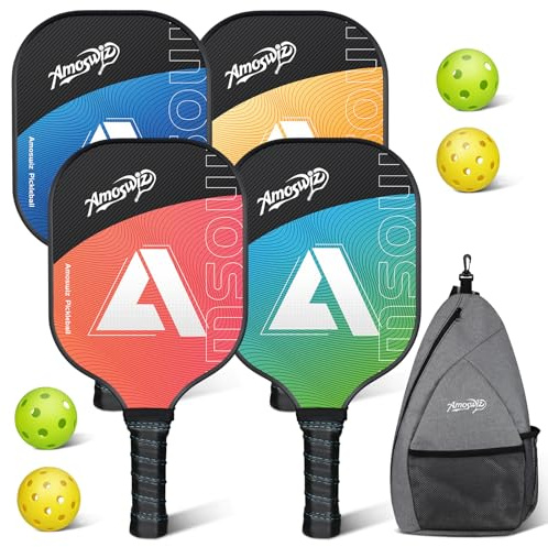 Amoswiz Pickleball Paddle Set of 4 with Balls, Fiberglass