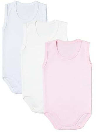 rise&Raba Baby Bodysuit 3 pcs | 100% Organic Cotton Baby Bodysuits with Straps | Comfortable and Sweet Bodysuits for Girls and Boys (White-Ecru-Pink, 2-3 Year)