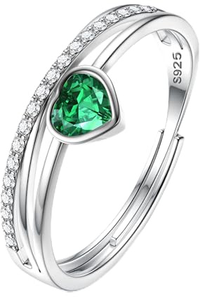 JeweBella Ring Silber 925 Damen Verstellbar Herz Geburtsstein Ring Zirkonia Verlobungsring Trauringe Daumenring Promise Ring Damen Schmuck Geschenk für Frauen Mädchen