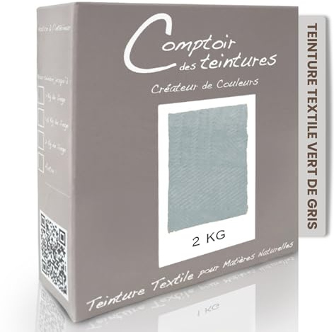 COMPTOIR DES TEINTURES – Teinture Textile – Mélange Vert de gris (pour 2kg linge) – Teintures Durables pour Draps, Serviettes et Nappes – Facile à Utiliser en Machine à Laver ou à la Main