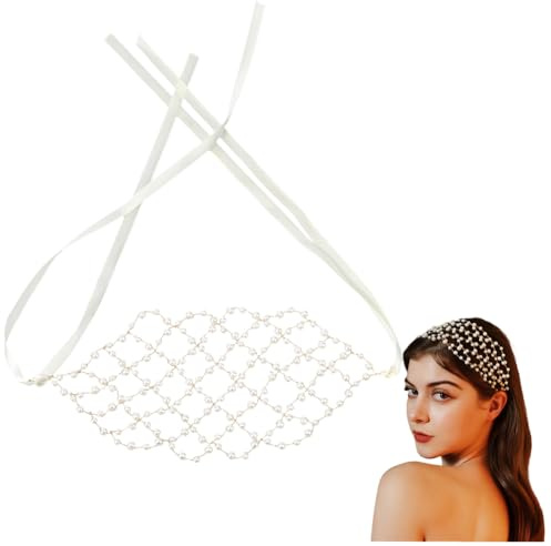 CABODYALS Perle Finte, Copricapo Da Sposa In Oro Bianco, Fatto A Mano, Vintage, con Fiori, Perle, Perline, Cerchietto per Capelli, Gioielli Da Sposa In Cristallo, Fasce per Capelli con Tralci, per Don