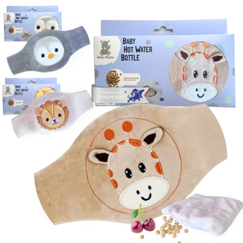Hello Hippo - Saco de Semillas de Cereza para Bebé - Cinturón Anticólicos con Calor Seco, Microondas o Horno, Hipoalergénico y Lavable (Jirafa)