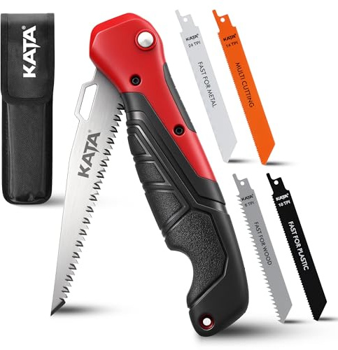 KATA Multi Blades Folding HandSaw - 5-In-1 Drywall Cutter Saw Multi Handy Tool with Quick Change Design in Canvas Bag - Small Craft Hand Job Saw Hacksaw for Metel, PVC, Sheetrock, Plywood Cutting