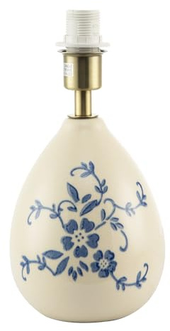 Happy Homewares Classic Hand Painted Blue Floral Themed Ceramic Table Lamp Base with Switch | 1 x E14 7w | 24cm x 13cm | Antique Brass Lamp Holder