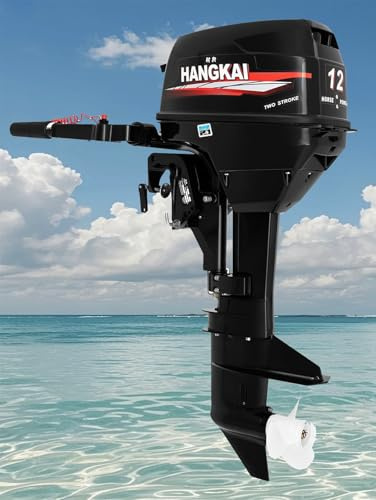 2-Stroke 12HP Outboard Motor, 169CC HANGKAI Heavy Duty Fishing Boat Engine Marine Engine, Short Shaft Boat Motor with Water Cooling & CDI Ignition System, 4500-5500RPM