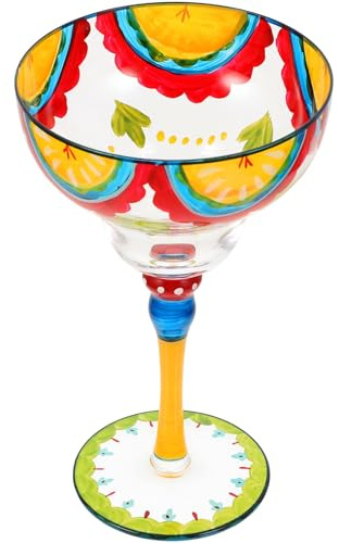TOBBOMEY Copa Margarita Pintada Mano Cristal Transparente Decorativa para Vino Cócteles y Decoración de Mesa