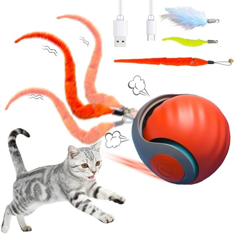 Giocattolo interattivo per gatti, giocattolo elettrico per gatti, con USB, due modalità di lavoro, giocattolo per gatti con 3 code di ricambio, giocattolo intelligenza per gatti (arancione)