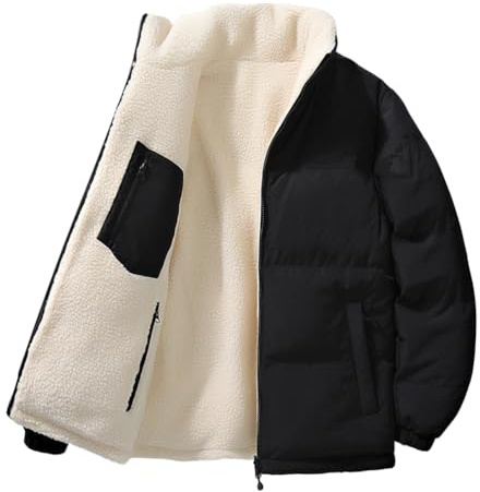 Anybird Giacca da Uomo Rivestita in Pile Sherpa Reversibile con Zip Intera, Antivento, Calda, Invernale e Imbottita,Nero,L