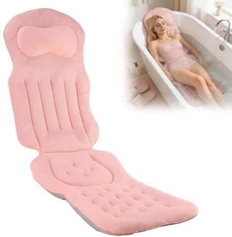 Bubbelmatta badkar, ADDLIVE badkarsmatta med kudde, badkarskudde helkropp, halkfri helkropp badkudde för badkar, bubbelpoolmatta med starka sugkoppar för badrum