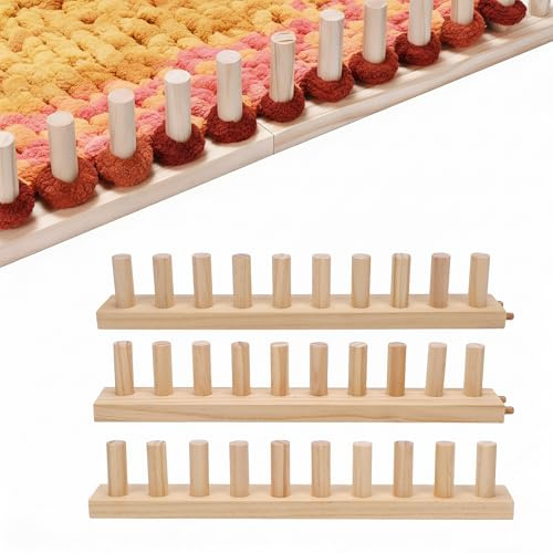 MEKOTRIN 46 Chunky Knitting Blanket Loom, 3PCS Thick Wooden Blanket Loom for Chunky Yarn, Adjustable Size Beginner-Friendly Yarn Craft Weaving Tools, Easy to Assemble, for Home Decor Craft Studio