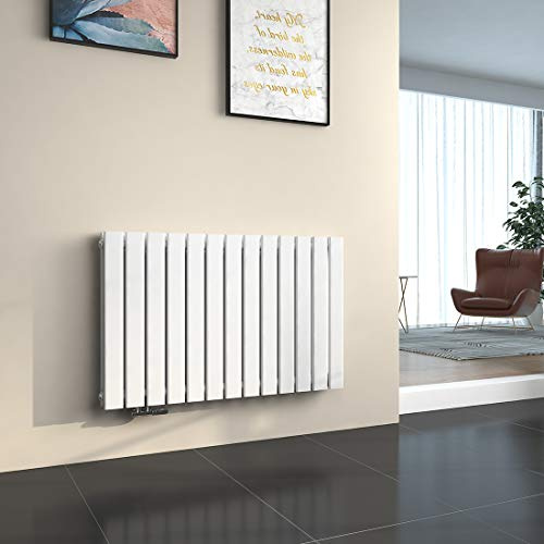 EMKE Heizkörper Horizontal 630x1006 mm, Design Flachheizkörper mit Seitenanschluss, Doppellagig Weiß Paneelheizkörper Wandheizkörper für Bad, Schlafzimmer & Wohnzimmer, 1308W