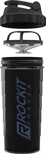 ROCKITZ Protein Shaker | garantiert auslaufsicher | patentiertes Mischsystem | Shaker Proteinpulver - Eiweiß Shaker | Made in Germany | Fitness Trinkflasche | BPA frei (Schwarz | Grau, 900ml)
