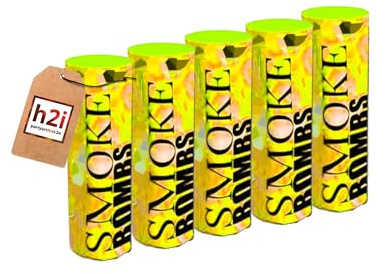 h2i Fumo, Fontana, fumo, fumo, fumo, fumo, generatore di fumo, bomba fumo, 5 pezzi, colore giallo, fumo denso, durata circa 45 secondi, fuochi d'artificio per tutte le stagioni Kat T1/F1