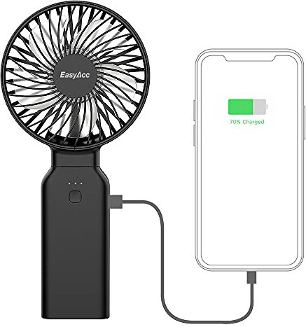 EasyAcc Handventilator, 9000mAh Mini Tragbarer Ventilator mit Powerbank-Funktion, Wiederaufladbar USB Ventilator, Faltbar Kompatibel Lüfter für Konzert, Reisen, Büro und Zuhause - Schwarz