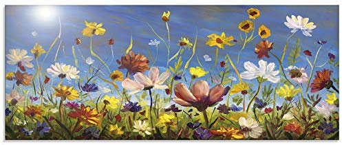 ARTland Wanddeko Glasbilder Wandbild Glas Bild einteilig 125x50 cm Querformat Blumenwiese Frühling Blumen Blüten Natur Himmel Bunt U1QU