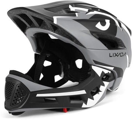 Lixada Casco Integrale per Bambini con Mento Staccabile - Bicicletta MTB BMX, Skateboard, Scooter - Casco Sportivo (Grigio)