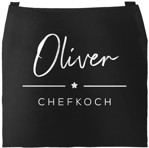 SpecialMe® Küchen-Schürze mit Namen individualisierbar Chefkoch Stern Kochschürze Männer personalisierte Geschenke schwarz unisize