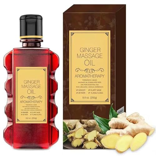 Massage Oil for Relaxing Ginger Clary Vetiver and Ylang-ylang Massage Oils Moisturizing Body Oil for Men and Women 8.8 fl.oz
