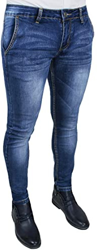 Evoga Jeans Uomo Pantaloni Tasca America Slim Fit Blu Scuro Denim Casual (46, Blu Scuro)