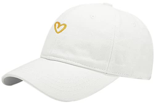 XYIYI Coeur Blanc Casquette de Baseball en Coton Classique Originale Chapeau de Papa Réglable Casquette Unie Non Construite