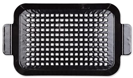 RSVP International Porcelain Coated Steel BBQ Grill Tray/Pan, Outdoor Barbeque Grilling Accessories for Cooking Fish & Vegetables, Dishwasher Safe, Small, 13x7.25
