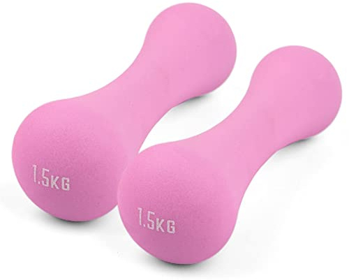 Phoenix Fitness Dumbbells - Pair of Neoprene Hand and Arm Weights for Exercise, Aerobics, Workout and Training - Ideal for Home, Gym and Studio - SOLD AS PAIRS, Pink, 1.5kg
