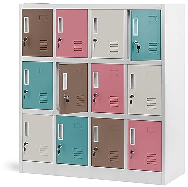 Jan Nowak Schließfachschrank 4B3A Werfachschrank Fächerschrank Umkleideschrank mit 12 Fächern Metall Pulverbeschichtung 120 cm x 110 cm x 45 cm (H x B x T) (Pastellfarben)