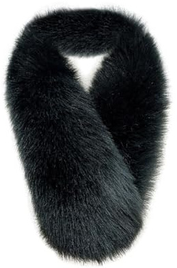 LICHENGTAI Bufanda de cuello de piel sintética para mujer, bufanda con cuello invernal suave y mullida, pañuelo de cuello, bufanda envolvente para abrigo, chaqueta, Negro , Medium