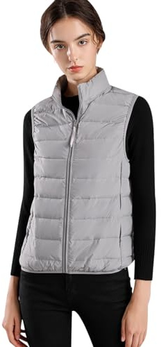 Doudoune Legere sans Manche Femme Gilet Doudoune Légère sans Manches Femme Gilet Duvet Matelassé Veste Matelassée Doudoune Fine sans Manches Femme Blouson Sans Manche Femme Grande Taille Chaude Gris M