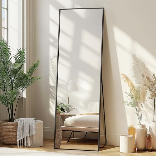 Delma Wall Full Length Mirror,Standing Mirror Full Body,Large Floor for Wall Door Bedroom Bathroom Living Room with Aluminium Frame(with Stand,56x15-Black)