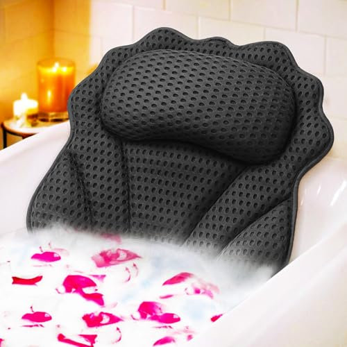 RUVINCE Oreiller de bain ergonomique de luxe avec soutien de la tête, du cou, des épaules et du dos, oreillers de bain 4D pour baignoire avec 6 ventouses puissantes, s'adapte à toutes les baignoires