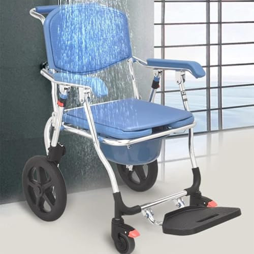 Sedia A Rotelle da Doccia, Sedia da Bagno da Bagno in Lega di Alluminio Regolabile in Altezza, Toilette per Sedia A Rotelle da Doccia con Corrimano, Adatto per Anziani E Disabili