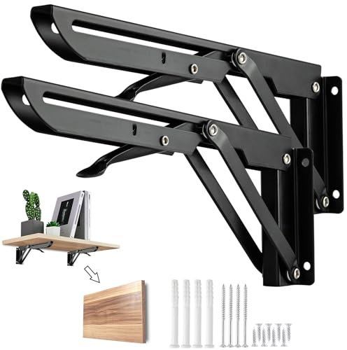 2 Stück 200mm Klappkonsole Schwerlast Edelstahl, Klappwinkel Belastbarkeit 40kg, Klappbare Regalträger für Tisch und Wandhalterung, Schwerlast Konsole für Heimwerkerprojekte (Schwarz)