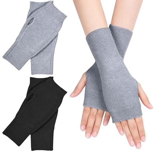 2 Pairs of Cashmere Fingerless Gloves For Women Wrist Warmer Thermal Gloves with Thumb Hole