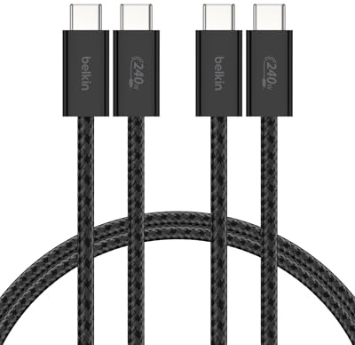 Belkin 2-Pack Braided USB-C to USB-C Cable 5ft 240W - Soft, Flexible Fast-Charging Cable, Type C Charger Cord for iPhone 17 & 16 Series, Galaxy S25, Pixel 10, iPad Pro, & More - Black