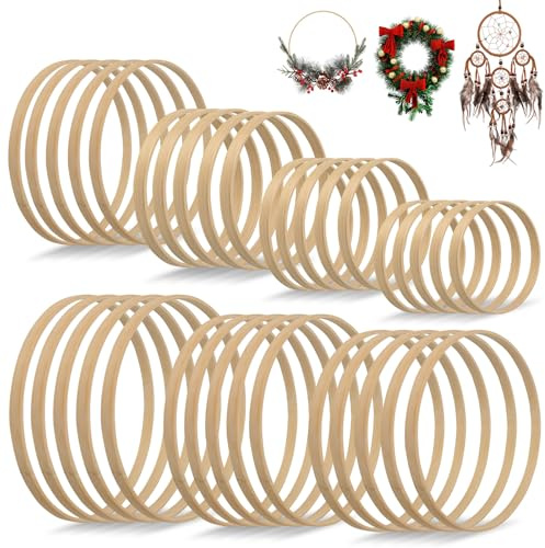 35 Pezzi Cerchi Bambu, 7 Taglie Cerchi in Legno di Bambù, Anelli floreali di bambù 8/10/13/15/17/18/20cm, Materiale per lavorazione manuale Macramé per decorazioni di matrimonio e appendini murali