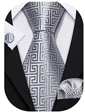 Barry.Wang Classic Mens Ties Silk Necktie Pocket Square Cufflinks Set Woven Designer Wedding Business